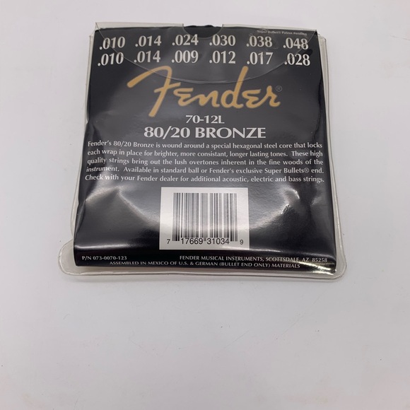 Fender 12 STRING- BALLEND 80/20 BRONZE 10/45-70-12L ACOUSTIC GUITAR STRING SET - Picture 2 of 2